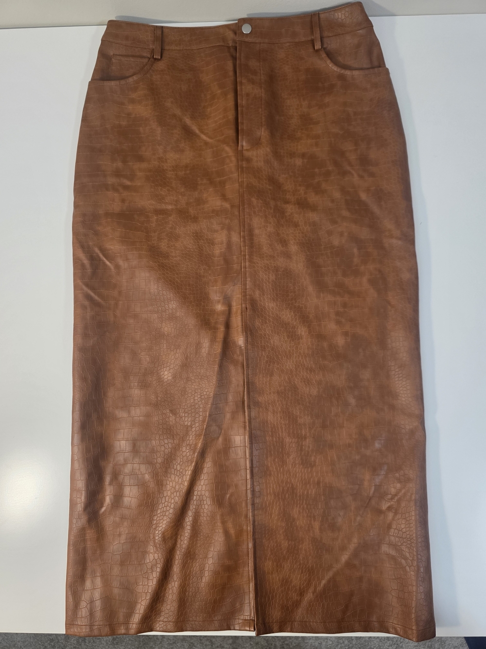 Wayf Cognac Faux-Leather Pencil Skirt